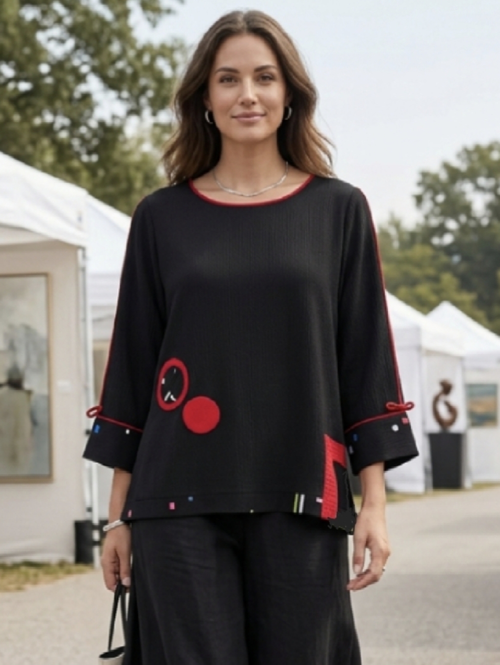 Moonlight Crinkle Artsy Top 3/4 Sleeve Top Modern Eclectic Bold Art To Wear